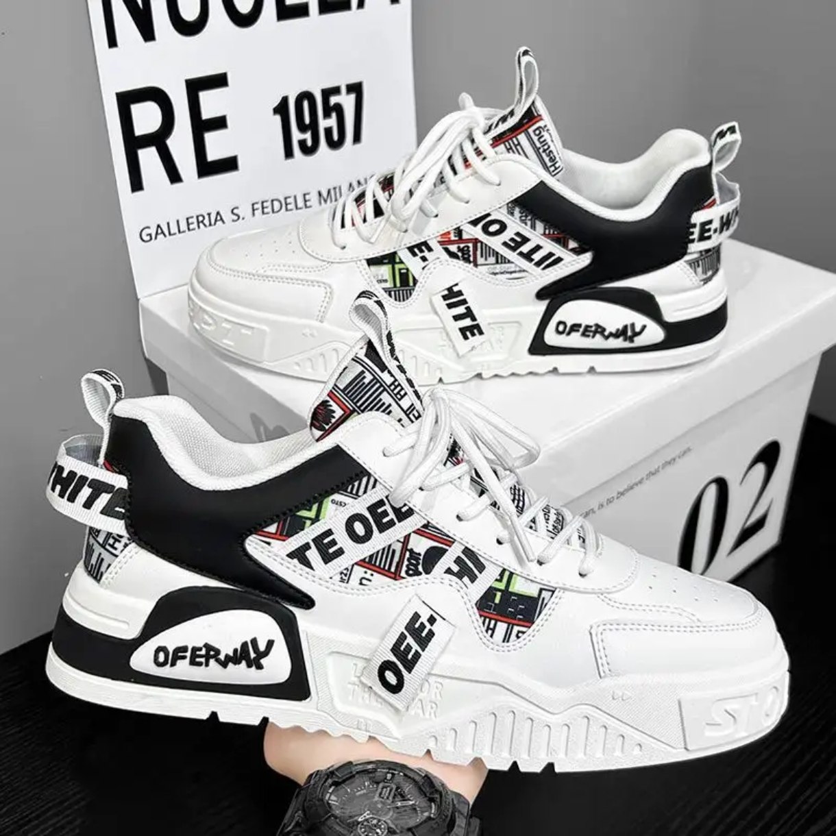 Men's High-Top Trendy Board Shoes Thick Soled Height Increasing Anti-Slip Waterproof Comfortable Breathable-for Spring Mesh